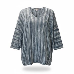 Pure Jill Elegant Blue Striped V-Neck Sweater